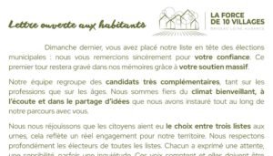 Lettre ouverte aux habitants à l’issue du 1er tour